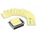 POST-IT Dévidoir insert translucide + 12 blocs Z-notes de 100 feuilles jaunes pastel 7,6 x 7,6 cm 100%recyclé