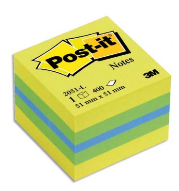 POST-IT Mini cube Plaisir classique 5,1 x 5,1 cm - 400 feuilles - Rêve Néon