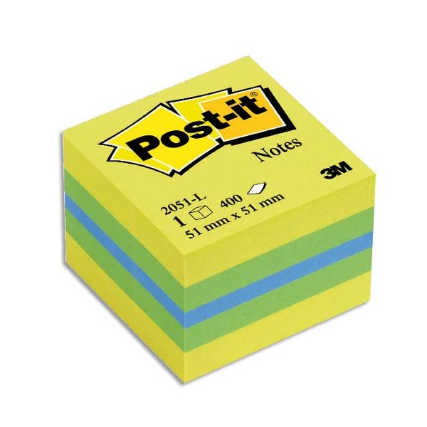 POST-IT Mini cube Plaisir classique 5,1 x 5,1 cm - 400 feuilles - Rêve Néon