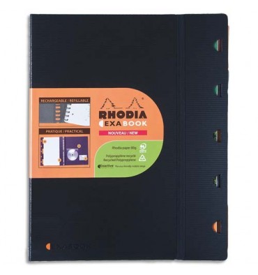 RHODIA Cahier rechargeable EXABOOK spirale 160 pages 90g 5x5 22,5 x 29,7cm Couverture polypropylène noire