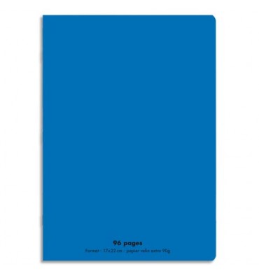 CONQUERANT Cahier piqûre 96 pages Seyès 17 x 22  cm. Couverture polypropylène bleu