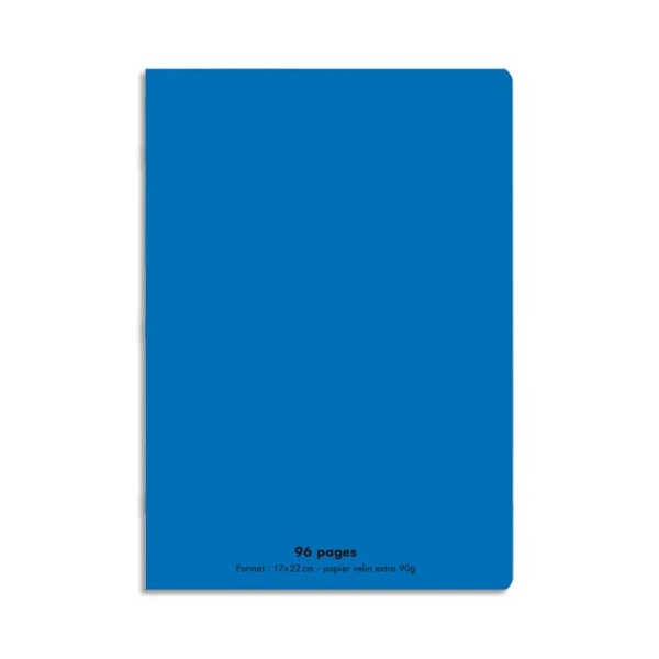 CONQUERANT Cahier piqûre 96 pages Seyès 17 x 22cm. Couverture polypropylène bleu