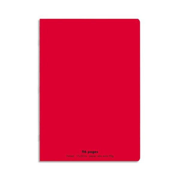 CONQUERANT Cahier piqûre 96 pages Seyès 17 x 22  cm. Couverture polypropylène rouge