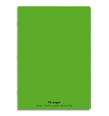 CONQUERANT Cahier piqûre 96 pages Seyès 17 x 22  cm. Couverture polypropylène vert