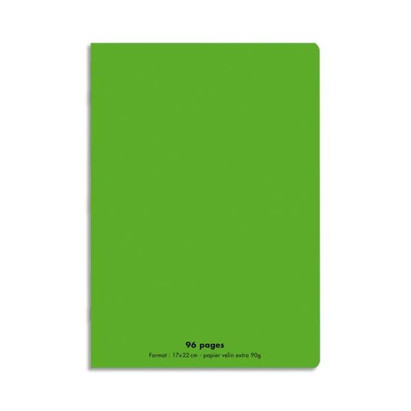 CONQUERANT Cahier piqûre 96 pages Seyès 17 x 22  cm. Couverture polypropylène vert