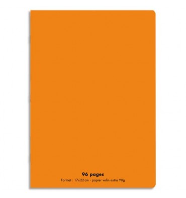 CONQUERANT Cahier piqûre 96 pages Seyès 17 x 22  cm. Couverture polypropylène orange