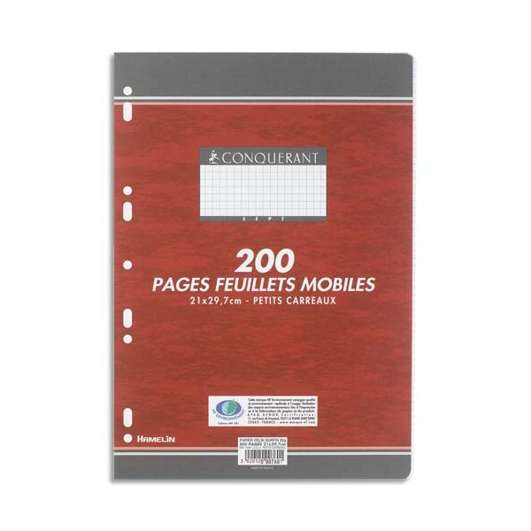 CONQUERANT 7 BY HAMELIN Feuillets mobiles 21 x 29,7 cm 200 pages grands carreaux blancs papier 90g