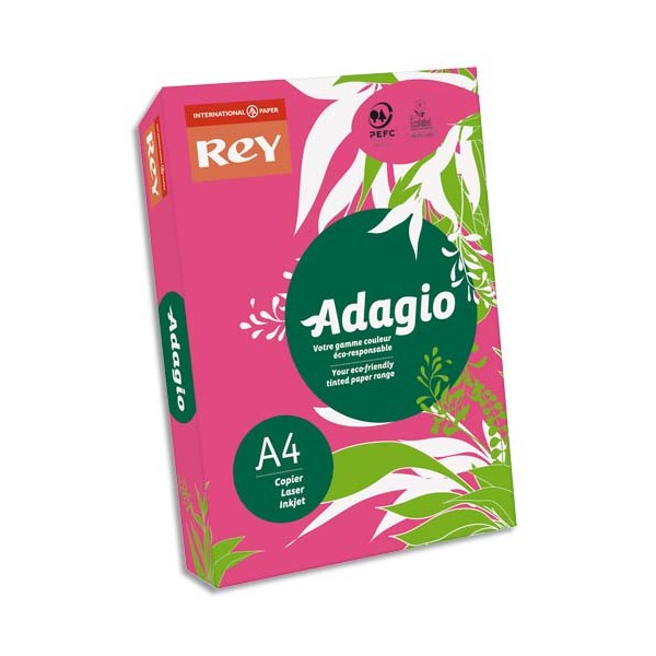 REY BY PAPYRUS Ramette 500 feuilles papier couleur ADAGIO+ copieur, laser, jet d'encre 80g A4 grenadine intense