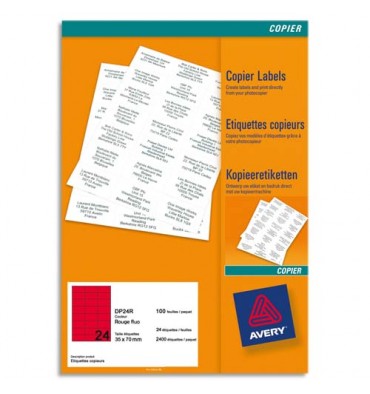 AVERY Boîte de 2400 étiquettes copieur 70 x 35 mm rouge fluo DP24R-100