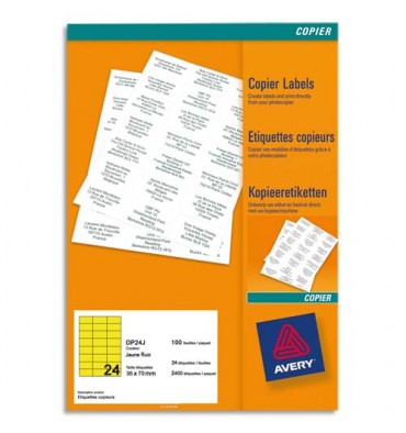 AVERY Boîte de 2400 étiquettes copieur 70 x 35 mm jaune fluo DP24J-100