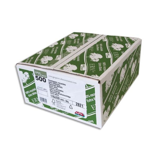 GPV Boîte de 500 enveloppes recyclées extra blanches Erapure, format DL 110 x 220 mm 80g