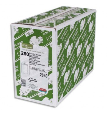 GPV Boîte de 250 pochettes recyclées extra blanches Erapure, format C4 229 x 324 mm 90g