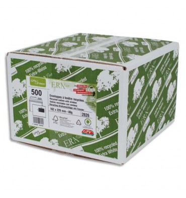 GPV Boîte 500 enveloppes recyclées extra blanches Erapure, format C5 162 x 229 mm fenêtre 45 x 100 mm 80g 
