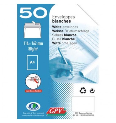 GPV Paquet de 50 enveloppes blanches auto-adhésives 80g format 114 x162 mm 