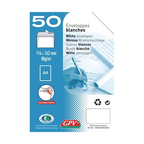 GPV Paquet de 50 enveloppes blanches auto-adhésives 80g format 114 x162 mm