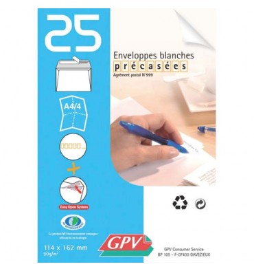 GPV Paquet de 25 enveloppes blanches auto-adhésives 90g format 114 x 162 mm C6