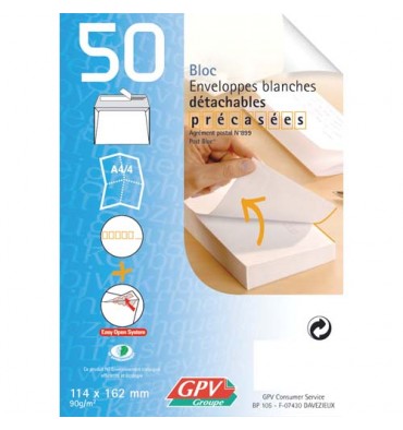 GPV Bloc de 50 enveloppes post bloc 90g format 114 x 162 mm C6