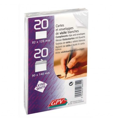 GPV Paquet de 20 cartes de visite 82 x 128 mm + 20 enveloppes auto-adhésives format 90 x 140 mm